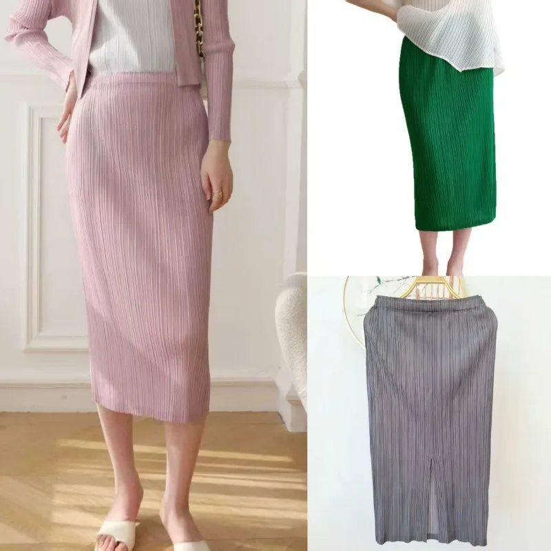 ミヤケプリーツハーフスカート 2026 夏 カジュアル プラスサイズ ミヤケ ハイエンドプリーツ カジュアル ペプラム バック スリット ハーフスカート レディース服