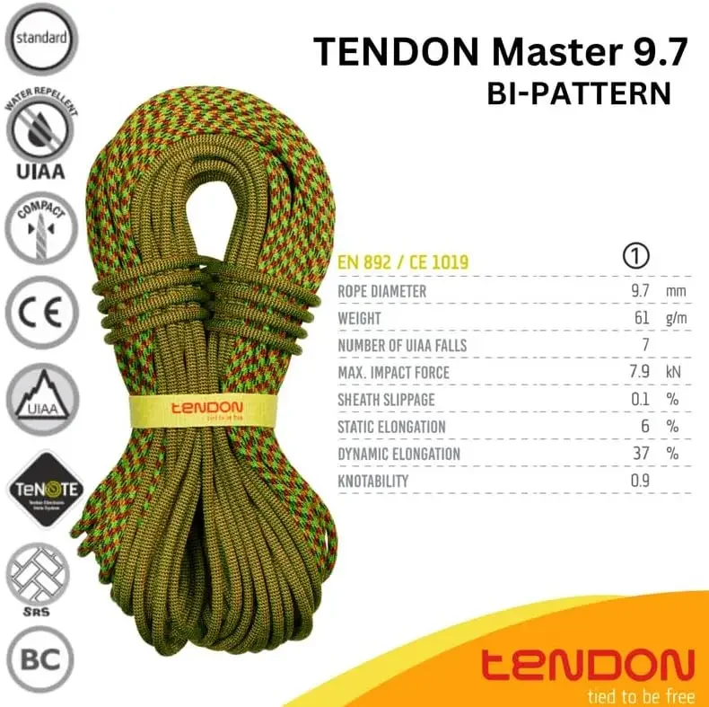 Master 9.7 Bicolor- UIAA Certified Dynamic Rope for Rock Climbing - Dry Treated with Complete Shield Technology (Bicolour