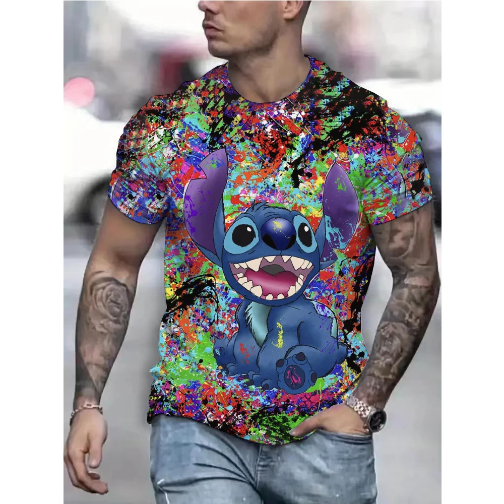 Summer Disney Mickey Mouse Print Men's T-shirts Streetwear Polyester 0-Neck Loose Short Sleeve Tops Casual Loose Tee Shirts Men