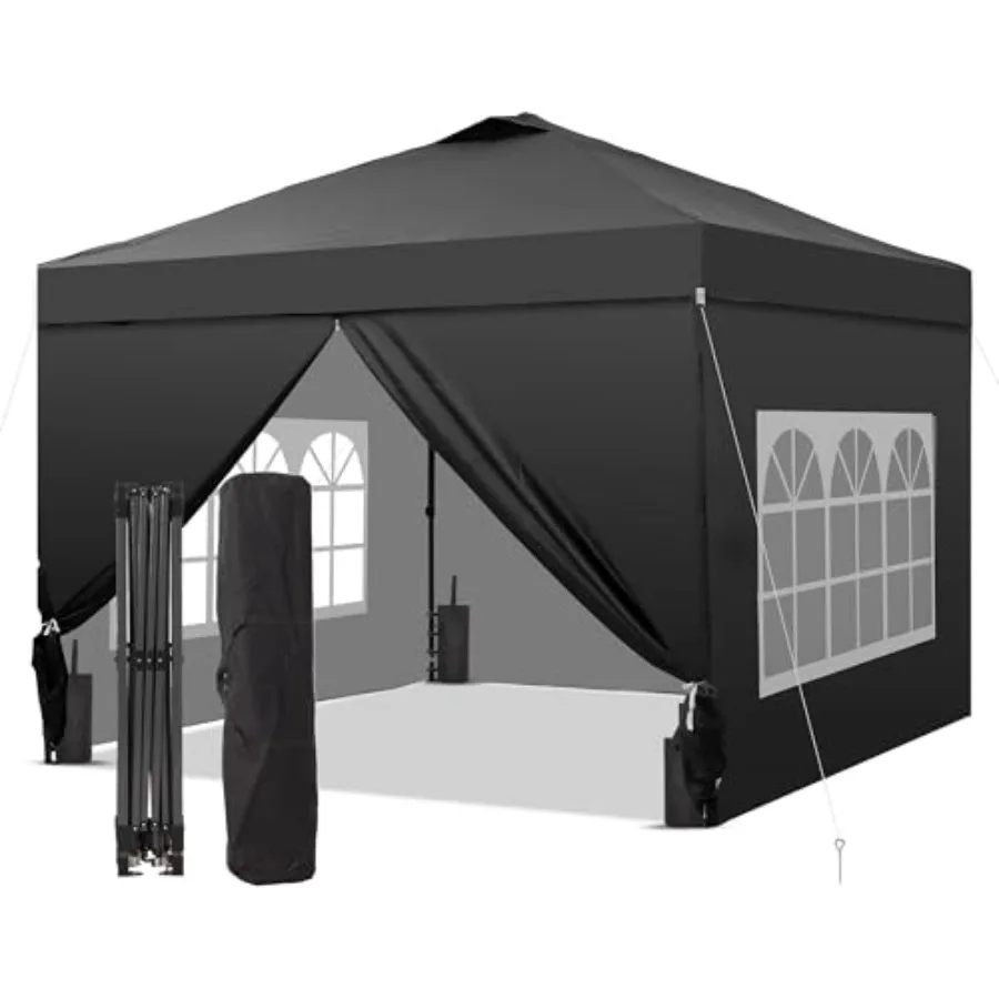 Pop Up Canopy Tent with 4 Sidewalls for Outdoor Events, Parties, Camping Silver Coated Polyester, Easy Setup, Includes 4 Sandba
