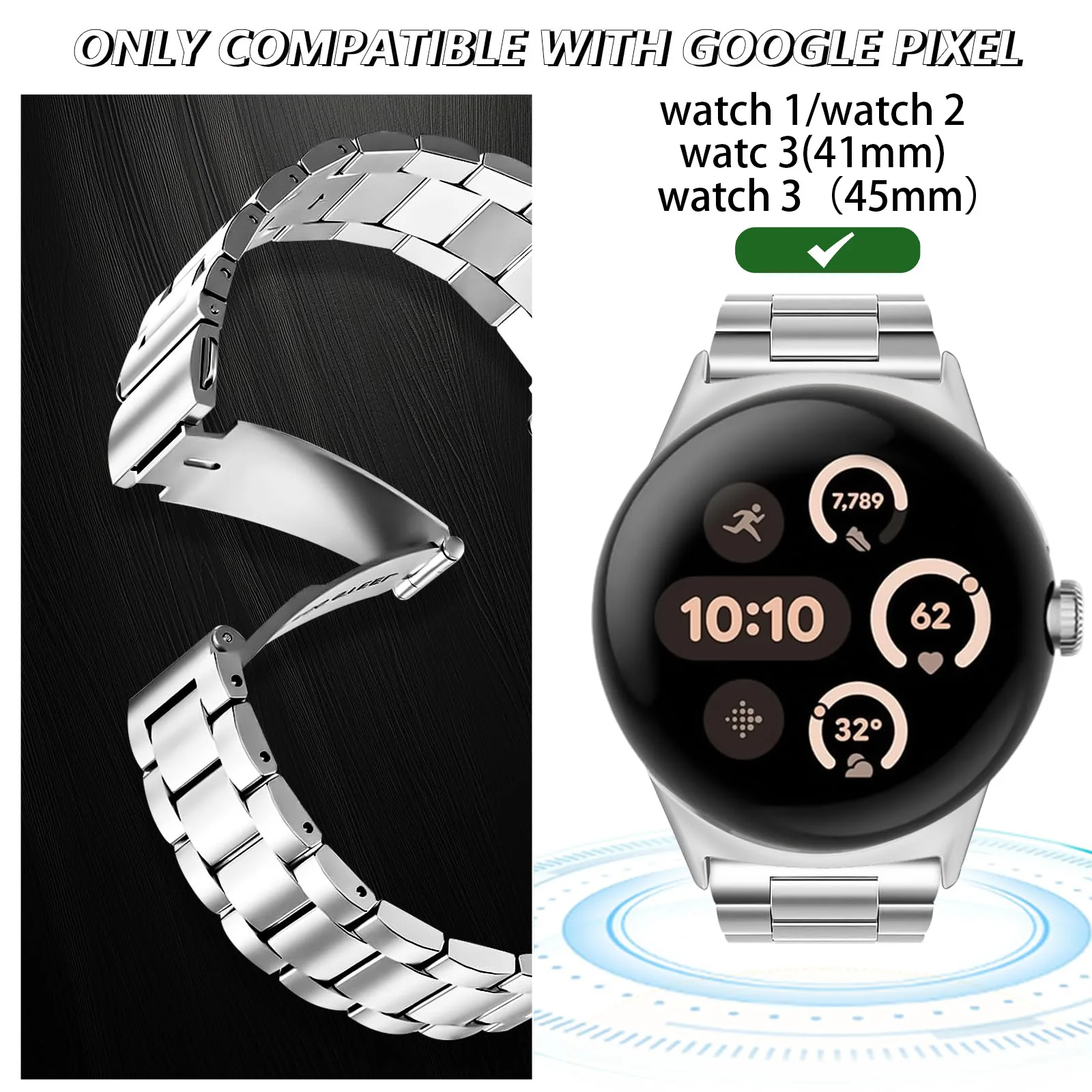 بدلة حزام ساعة من الفولاذ المقاوم للصدأ لساعة Google Pixel Watch 3 45 مم حزام معدني من الفولاذ المقاوم للصدأ