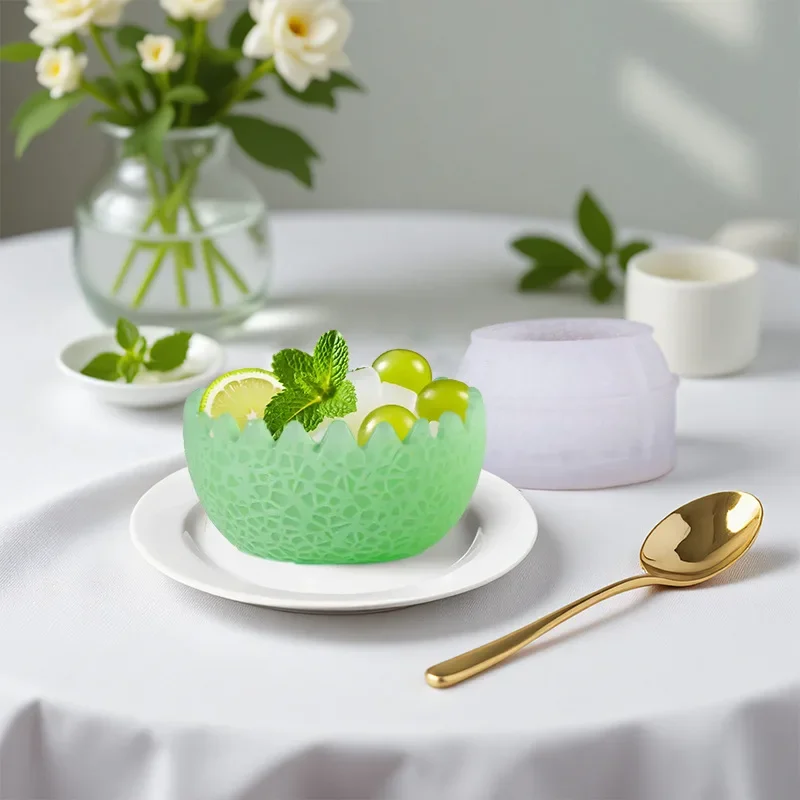 

Three-dimensional Cantaloupe Silicone Mold Handmade Cantaloupe Ice Bowl Panna Cotta Jelly Mousse Plaster Epoxy Resin Mold