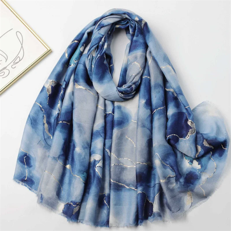 Women Winter Thick Viscose Cotton Scarf Ink Painting Floral Fringe Shawls And Wraps Pashmina Stole Bufandas Muslim Hijab Sjaal