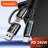 Toocki 240W 2 in 1 Cable USB Type C to USB C PD3.1 Fast Charger Cable for Macbook iPhone 15 Samsung S24 S23 Xiaomi USB C Cord