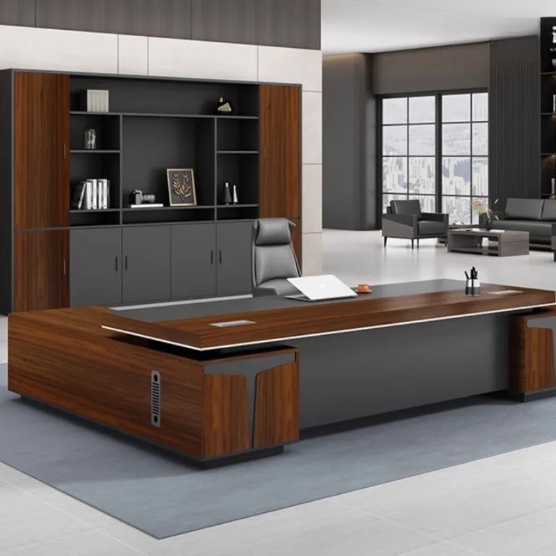 Disponibile Scrivania da ufficio in legno scuro Combinazione di qualità a forma di L Scrivania da ufficio moderna per reception Mobili Escritorio Oficina