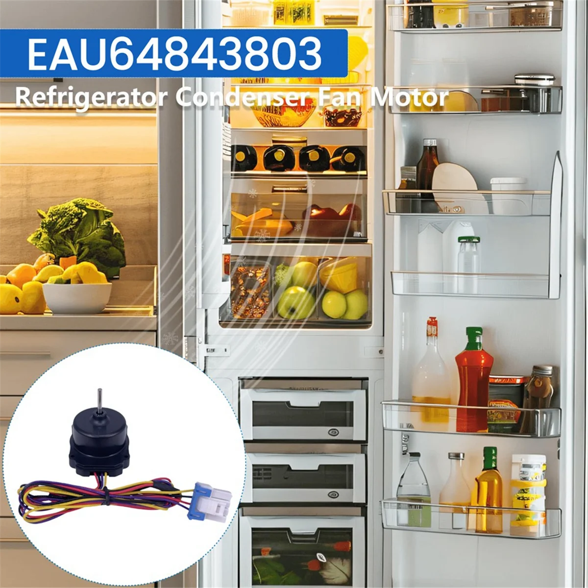 EAU64843803 Condenser Fan Motor Assembly for Refrigerator Evaporator Fan Motor Replace Z40E12MS1A0-57K06 DC 12V 1A-T33C