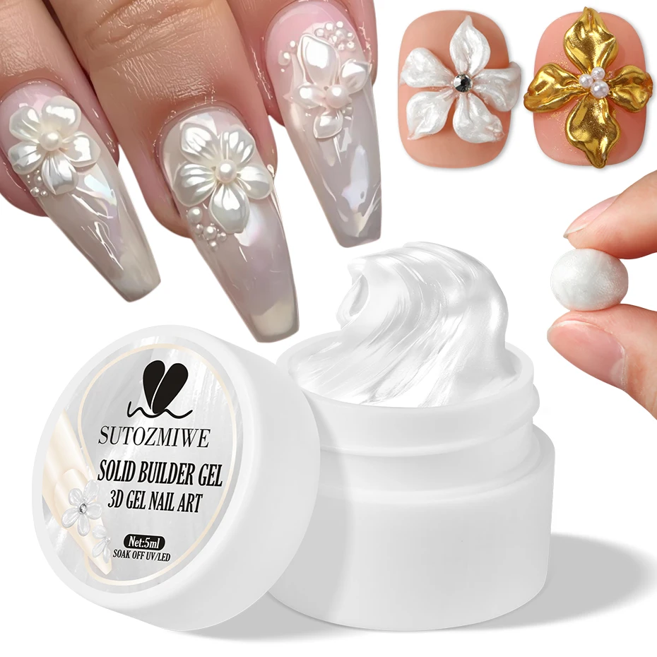 5ml Chrome White 3D Solid Gel Nail Polish Non-Stick Hand Extension Gel UV Builder Nail Extensions Gel Flower Molding Nail Gel