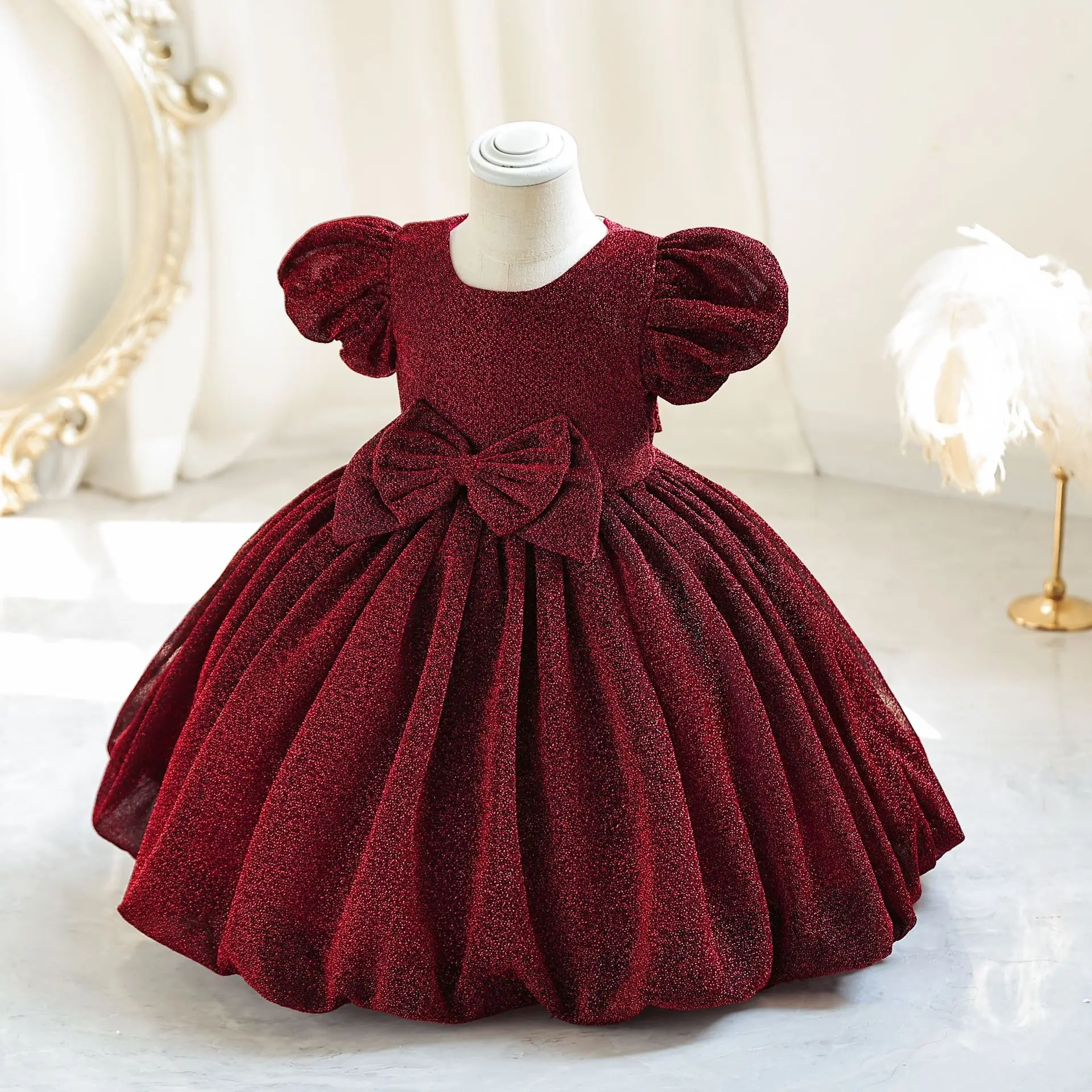 Toddler Baby Luxury Party Wedding Dress Child\'s First Birthday Princess Dresses For Girls Kid\'s Shiny Bridemaid Ball Gown 1-6Y