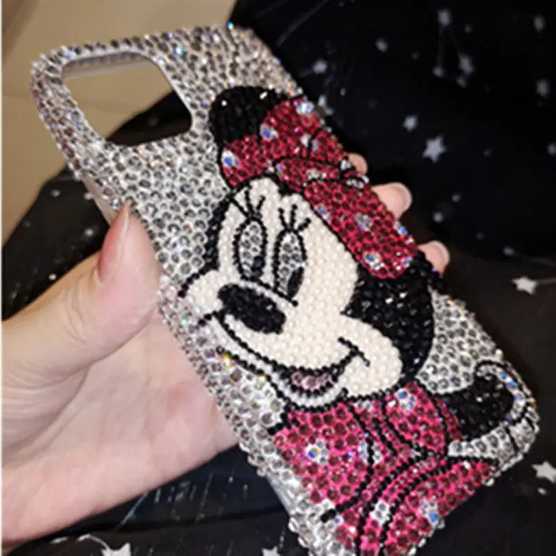 Cute Minnie for iPhone 11 12 13 14 Pro Max iPhone Xs Phone Case 8 plus Rhinestone Cartoon XR Handmade