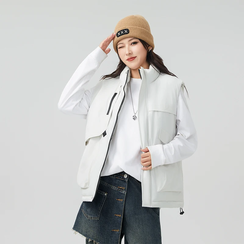 Gilet à col montant de couleur unie, grande poche, vêtements de travail, gilet en coton épais, nouveau manteau confortable à la mode, automne hiver