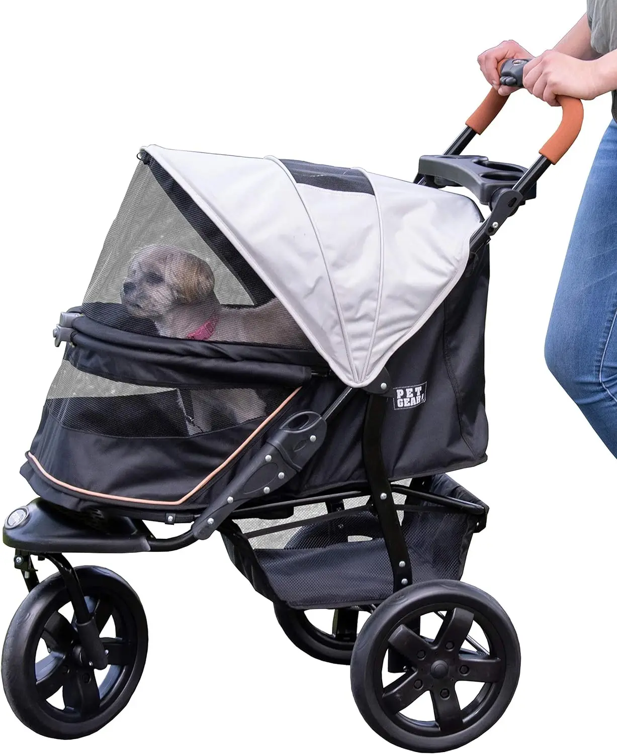 Haustier ausrüstung ohne Reiß verschluss at3 Kinderwagen für Katzen/Hunde, Reiß verschluss, einfache Einhand falte, Jogging reifen, abnehmbarer Liner, Getränke halter