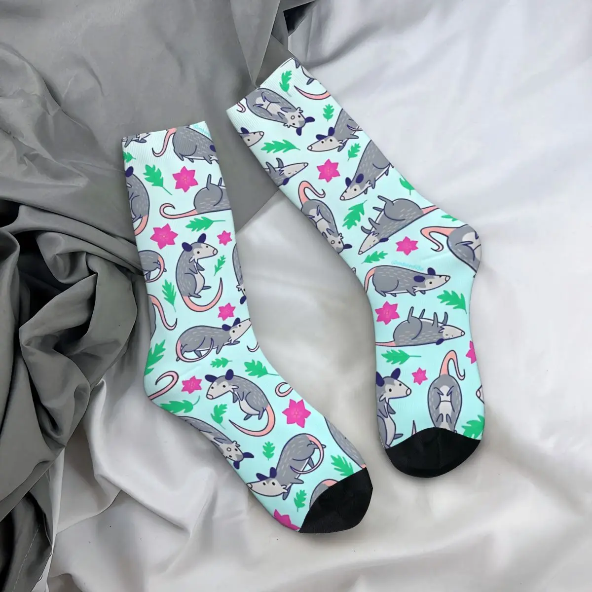 Calzini a compressione da uomo modello Opossum Vintage Unisex modello Harajuku stampato novità Crew Sock