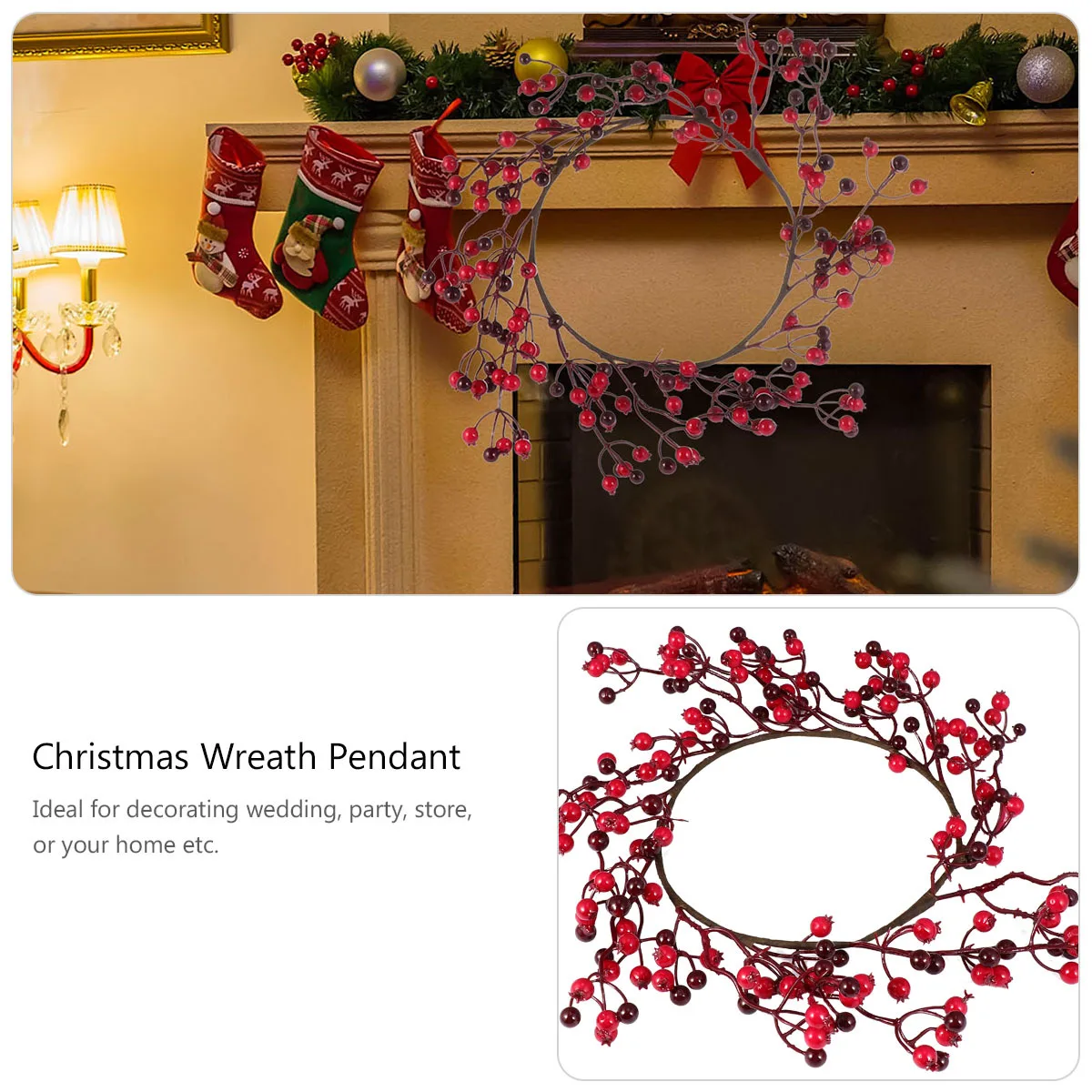 

1pcs Artificial Pomegranate Fruit Wreath Red Berries Pine Cone Green Leaves Christmas Garland Holiday Door Hanging For Party