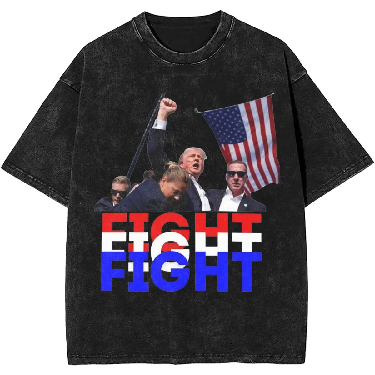 Donald Trump Fight Shot Shirt Streetwear for Men Women 2024 Shooting at Trump Rally Washed T-Shirt 100% Cotton Hiphop Streetwear