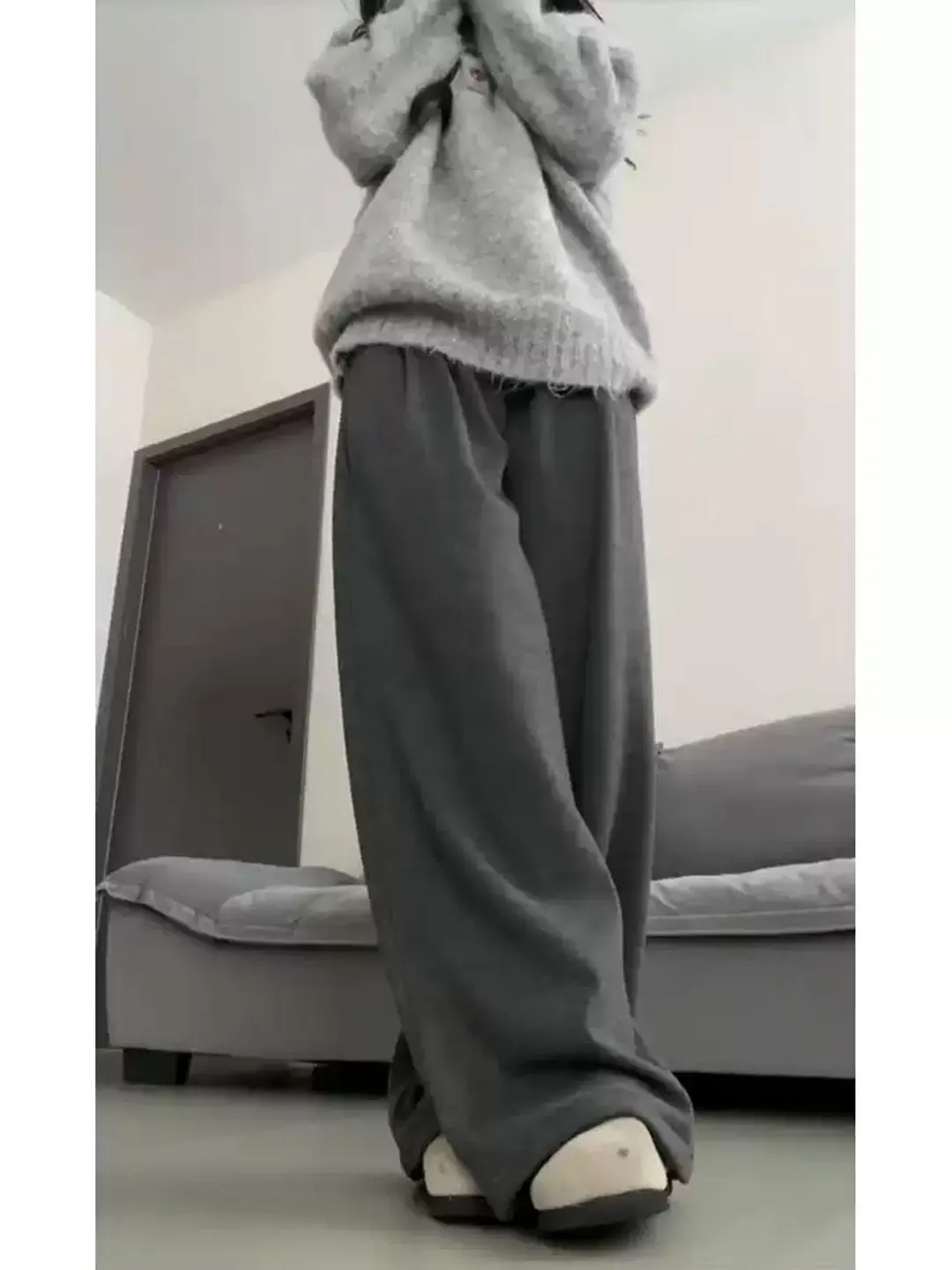 Pantalones de Lana de Corte Recto para Mujer, Otoño Invierno, Nuevo Estilo, Cintura Alta, Pierna Ancha, Elegantes, Casuales