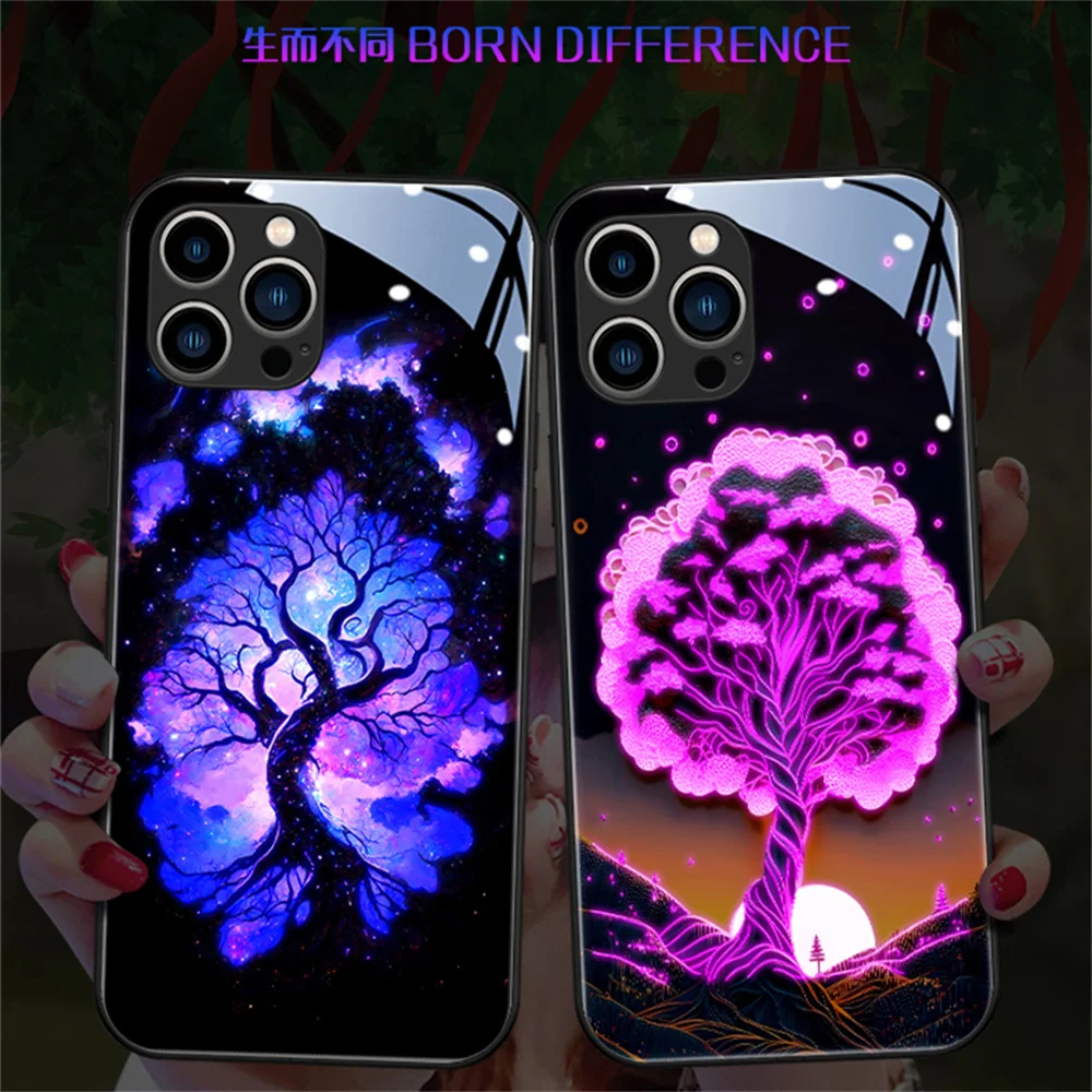 

2026 Lucky Tree Sound Control LED Flash Cases Luminous Glass Cover For Samsung S26 S25 S24 S23 S22 S21 S20 FE Note 20 Plus Ultra