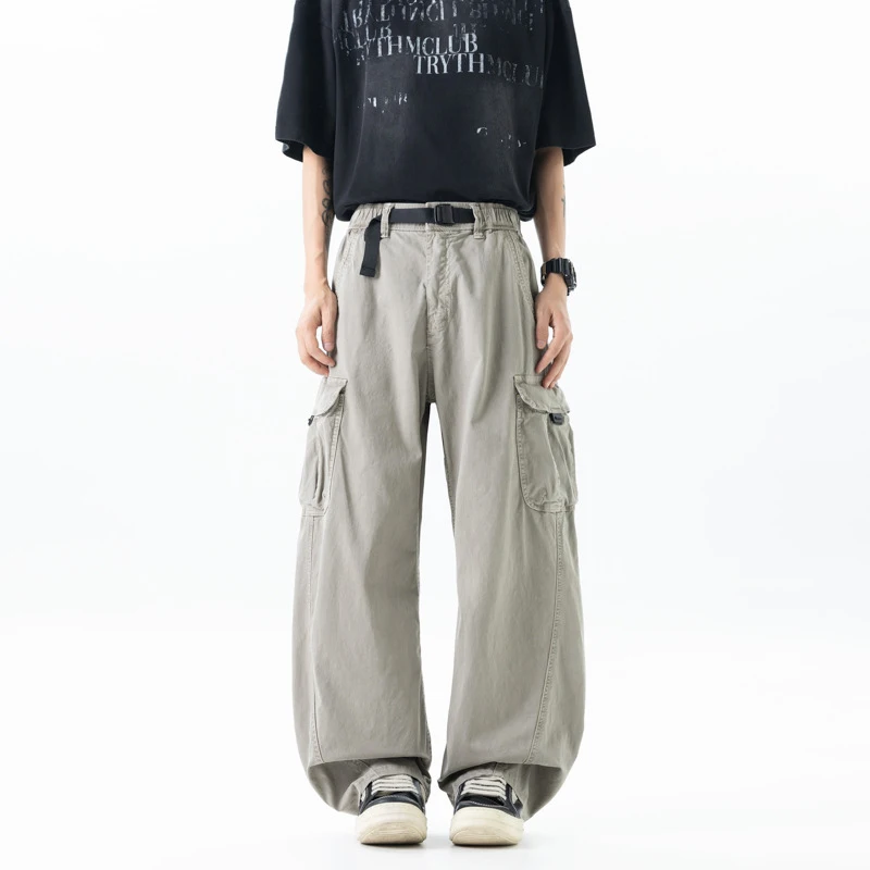 Men's Summer Wide Leg Workwear Pants Trendy Casual Loose Straight Leg Curved Knife American Fashion Brand
