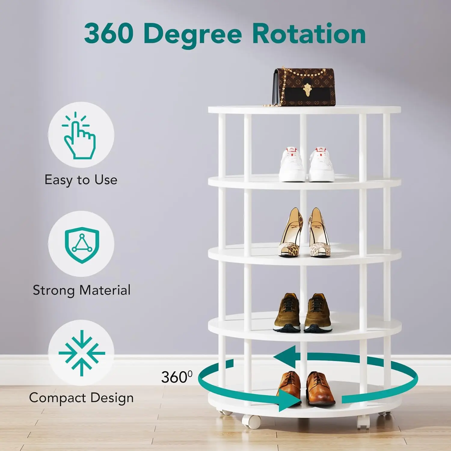 Rotating Shoe Rack, 5-Tier Revolving Shoe Storage, Modern Free Standing Spinning Shoe Organizer, Lazy Susan for Entryway Bedroom