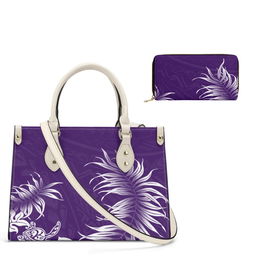 

Polynesian Customizable Combo Bag Women Large Travel Tote Island Print Matching Leather Wallet Tropical Adventure