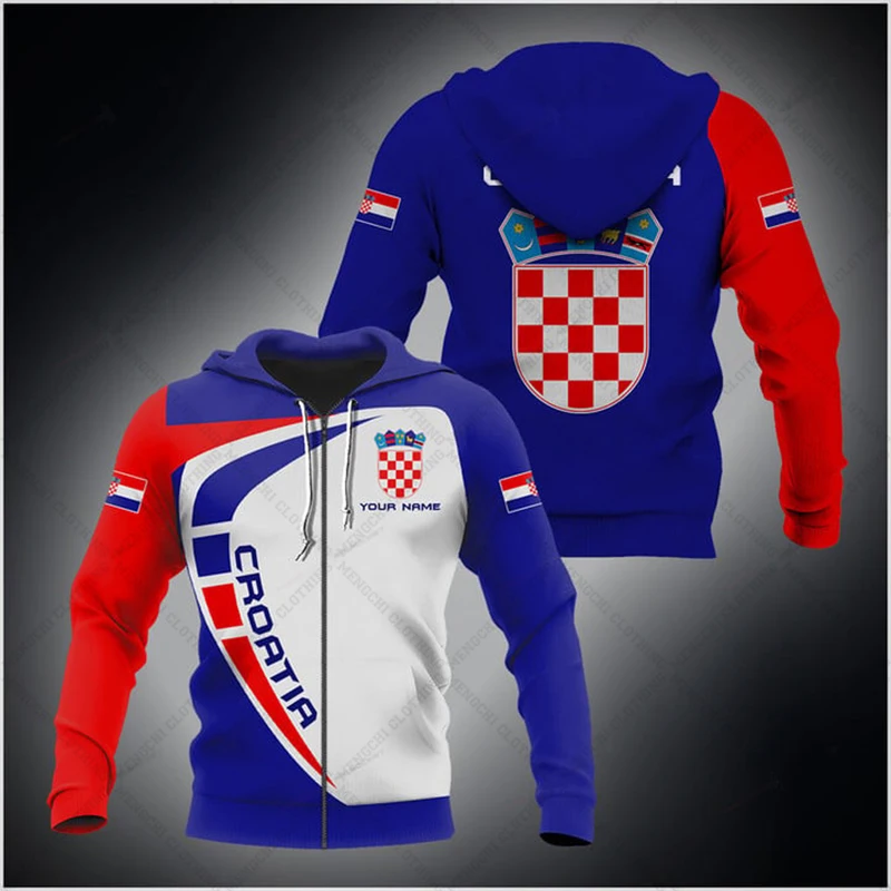 

Customize Croatia Symbol Sports Style Zipper Hoodies Loose Unisex Oversize Sweatshirts Winter Casual Streetwear Tops Pullover