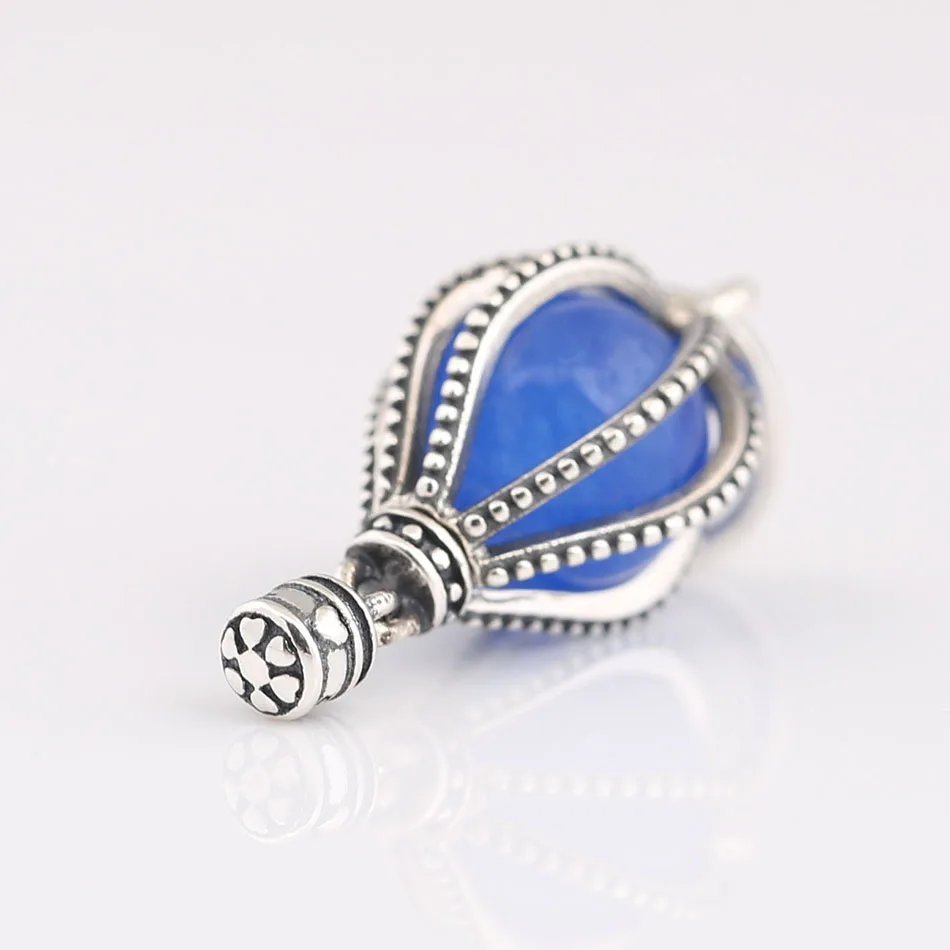Silver Pated Dangle Charm Blue Air Balloon Pendant Bead fit Lady Bracelet Bangle Girl Birthday Gift DIY Jewelry