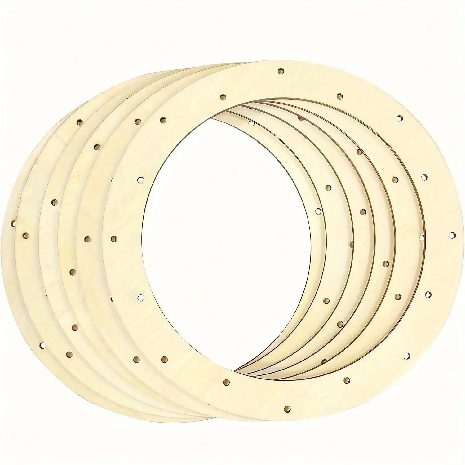 6pcs 12 Inch Unpainted Wooden Wreath Rings Crafts Hanging Floral Hoop Garland Wood Wreath Frames For Home Decor (16 Holes)