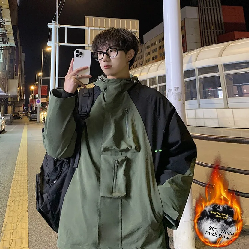 

Легкая мужская пуховая куртка свободного кроя для активного отдыха, теплая, ветрозащитная, хлопковая, модная, для работы