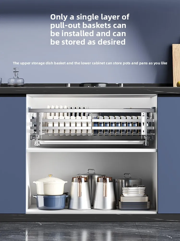 

Easy Installation Pull Basket Kitchen Cabinet 304 Stainless Steel Single Layer Drawer Cupboard Dish Storage Dish Rack Dish