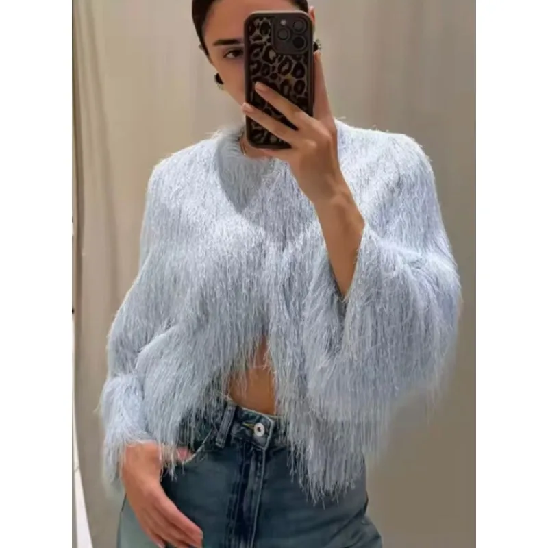 Krótkie płaszcze damskie z frędzlami, modne rękawki, eleganckie kurtki do biura, codzienna odzież wierzchnia dla kobiet, nowość 2025