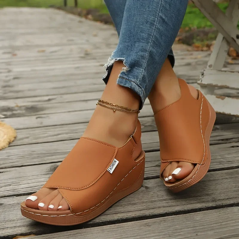 Damen Keilsandalen Sommer Neue Mode Sandalen Offene Zehen Atmungsaktive Sandalen Bequeme Schnallen-Damenschuhe Slides für Frauen – Detail 4