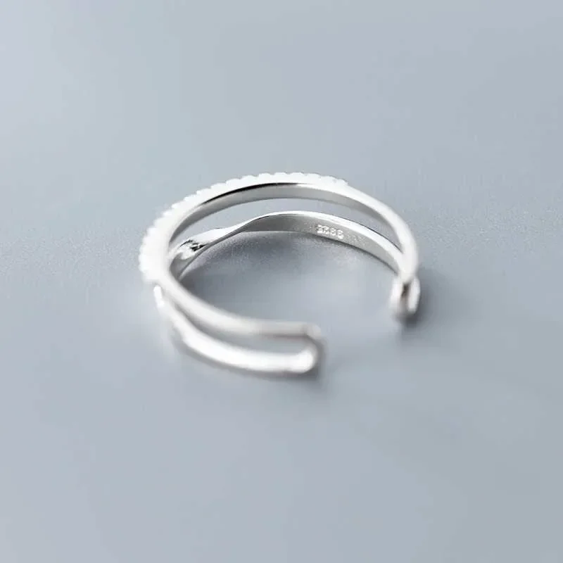 Women's 925 Sterling Silver Double Geometry Zircon Ring