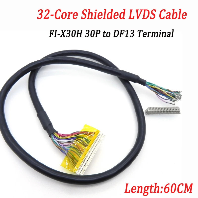 60CM 32Core Shielded FI-X30H 30Pin 1.0mm Pitch to DF13 Terminal LVDS Wire Harness for Industrial LCD Touch Display