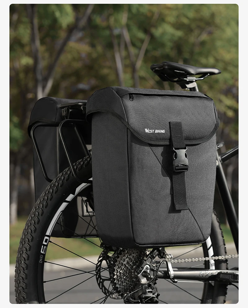 WEST BIKING Doppelseitige Fahrrad-Gepäckträgertasche 32L Wasserdichte Fahrradtasche für Langstreckenfahrten MTB Gepäckträger Fahrradzubehör – Detail 13