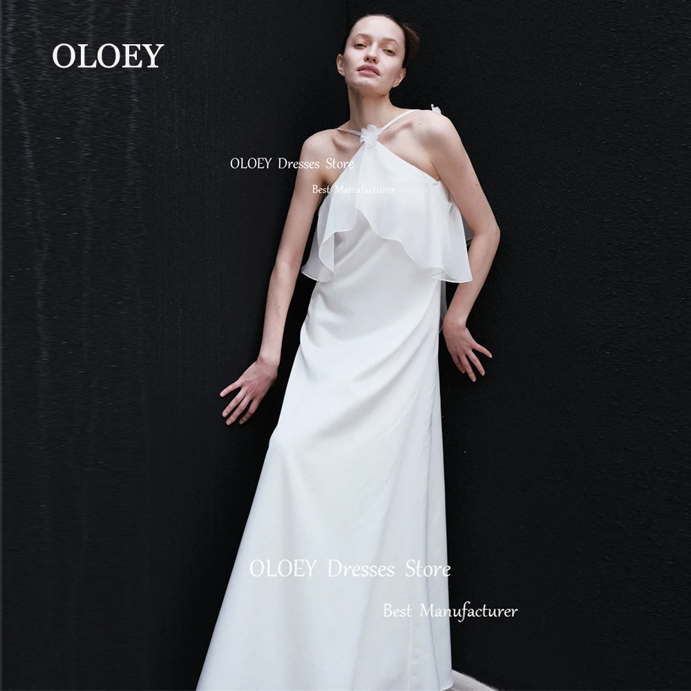 

OLOEY Simple Ivory Halter Wedding Dress Photoshoot Ruffles Tulle Bridal Gown Zipper Back Bridal Dress Sleeveless Formal Gown