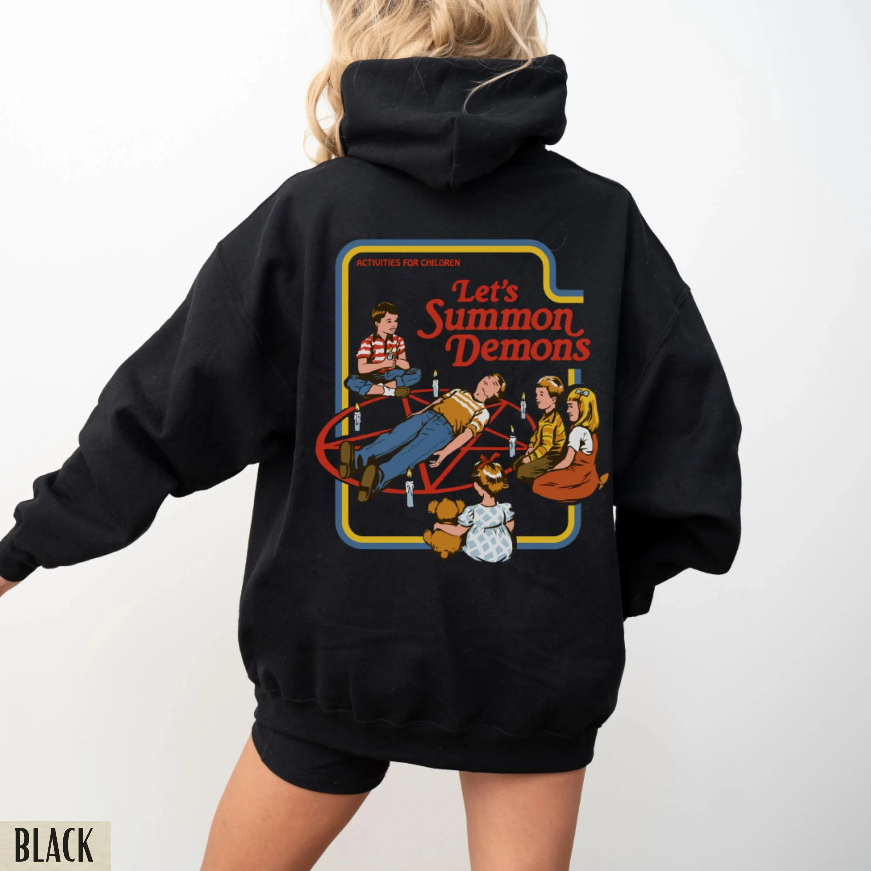 

Retro "Let's Summon Demons" Printed Cotton Hoodie Stylish and Edgy Sweatshirt To Showcase Your Unique Dark Humor