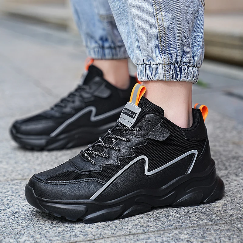 

New Color-blocking Fashion Brand's Flat Low-top Round-toed Thick-soled Height-increasing Casual Sports Men's Running Shoes