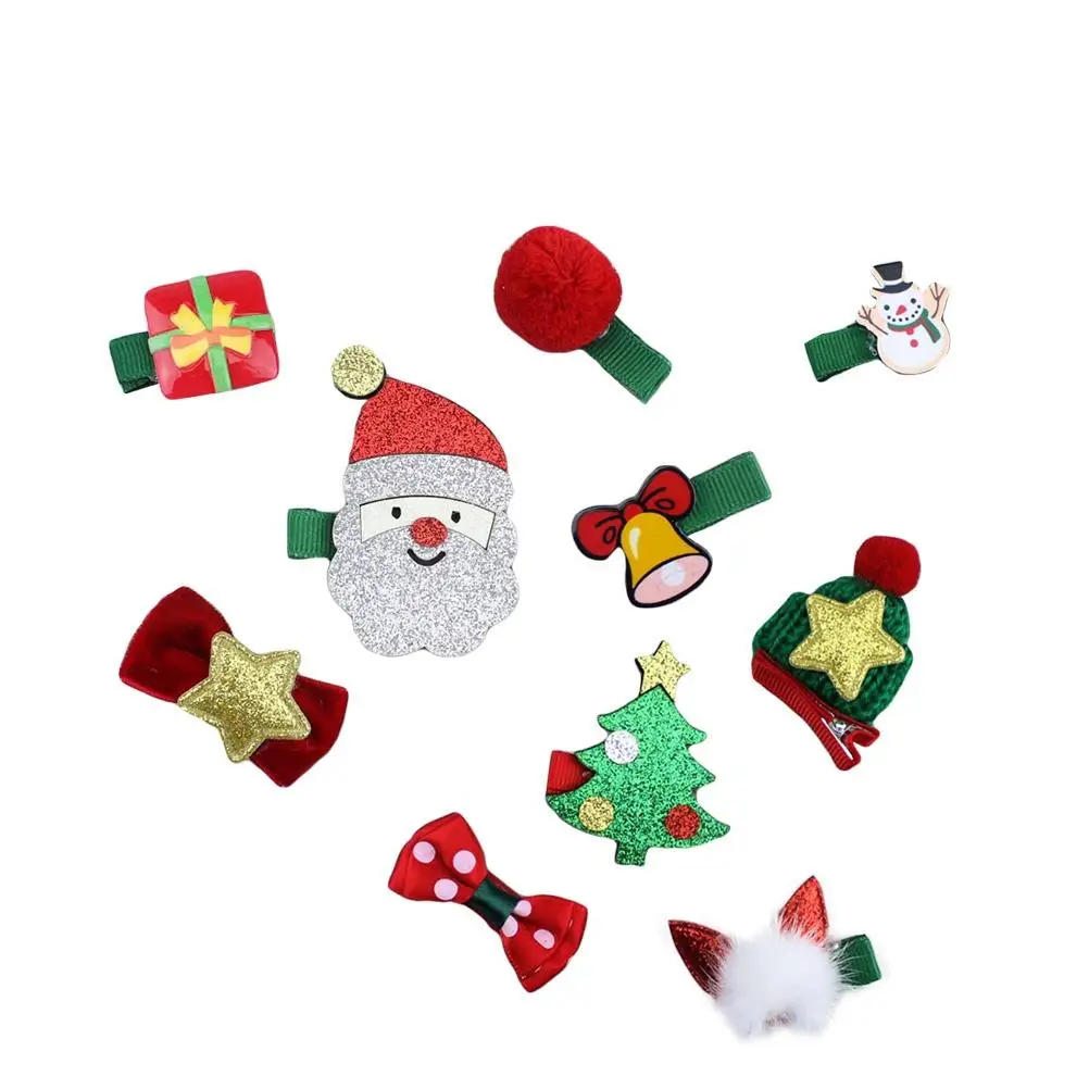 

10 Pcs Christmas Hat Clips for Kids Girls Baby Suitable Hairstyle Christmas Party Hair Accessories Hair Decor