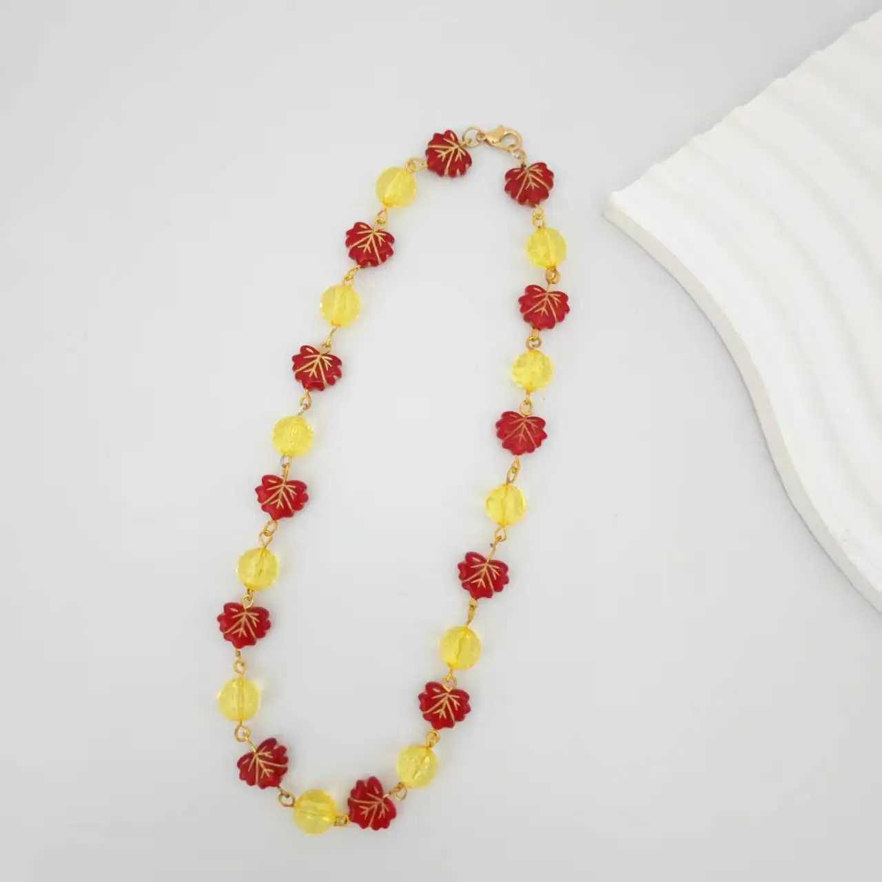 

Retro Colorful Fall Maple Leaf Style Necklace Collar Chain Female Necklace Jewellery Set Necklace Woman Girls Handmade