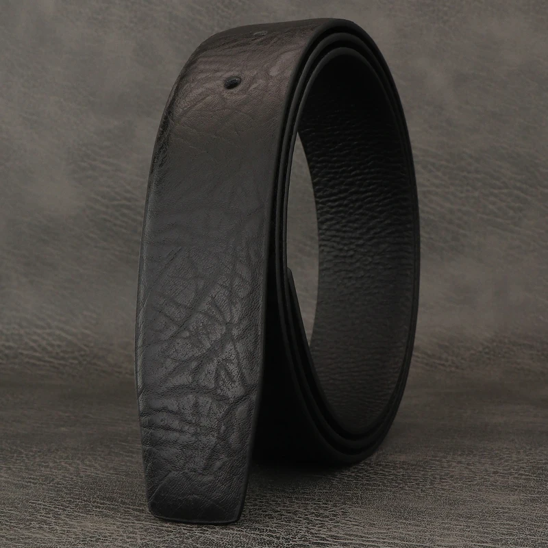 

High quality black full grain leather 3.3cm belts men luxury famous brand Withno buckle male only waist strap