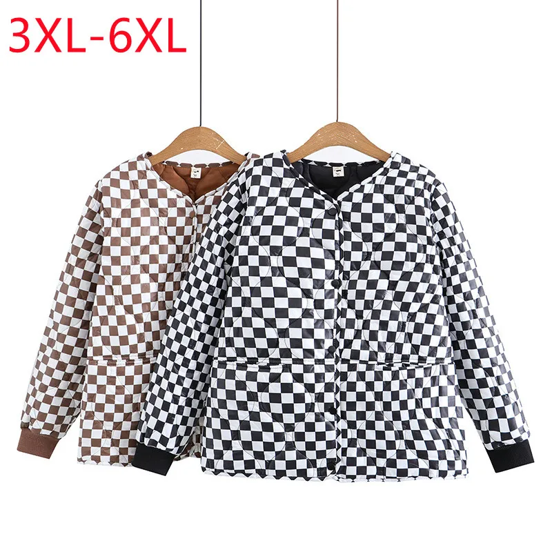 

New 2022 Ladies Winter Plus Size Tops For Women Large Size Long Sleeve O-neck plaid Coat 3XL 4XL 5XL 6XL