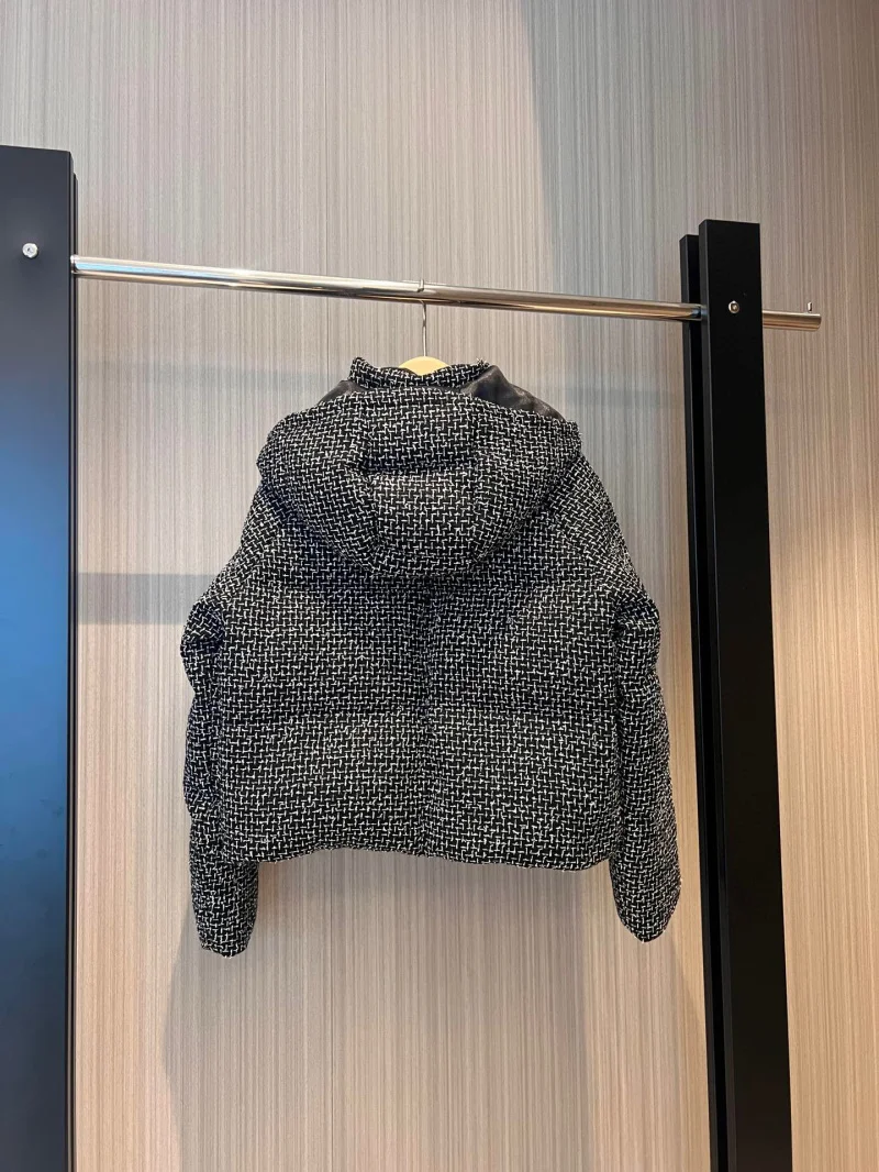 2024 Winter New Coat for Women,snowflake Woven Down Jacket with Hood Short Wool Tweed Warm Top Fashionable Thick Jacket for Work