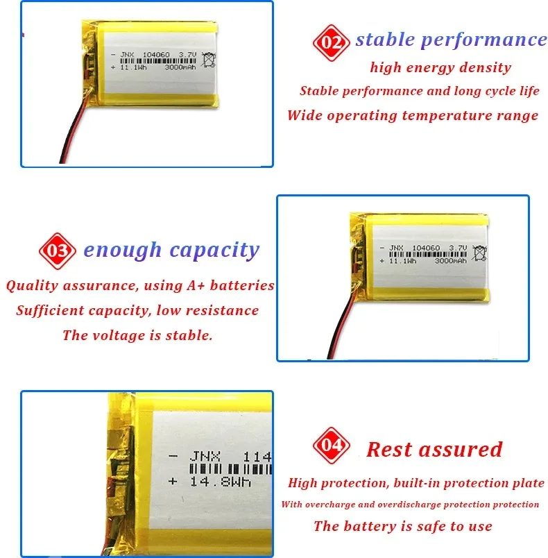 Akumulator litowo-polimerowy 3,7 V 3000 mAh104060  do tabletu PC Kamera GPS Nawigator MP5 DVR Głośnik Bluetooth Odtwarzacz