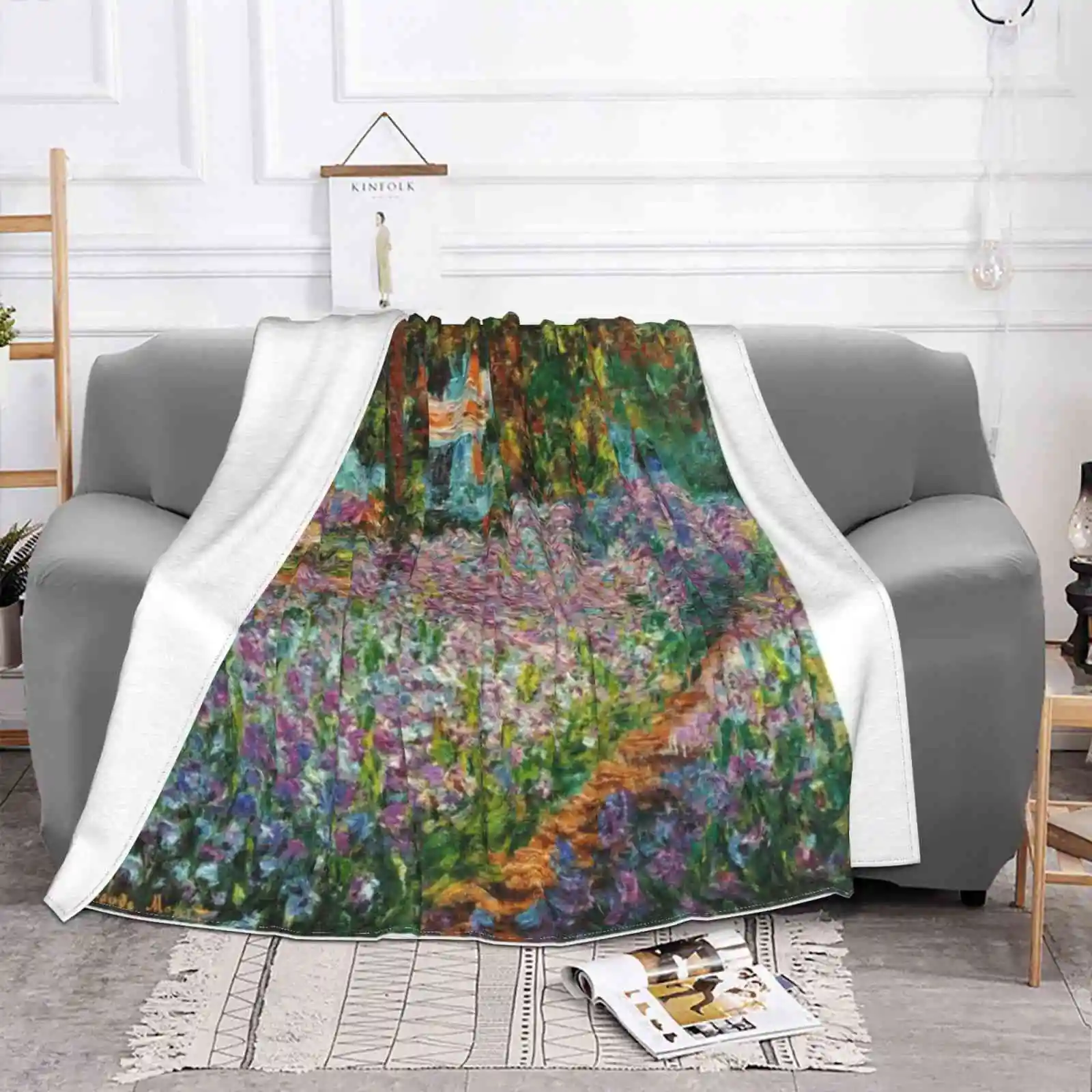 Irises In Garden-Claude New Arrival Fashion Leisure Warm Flannel Blanket Claude Irises Garden Flowers Gardening Summer Ultra