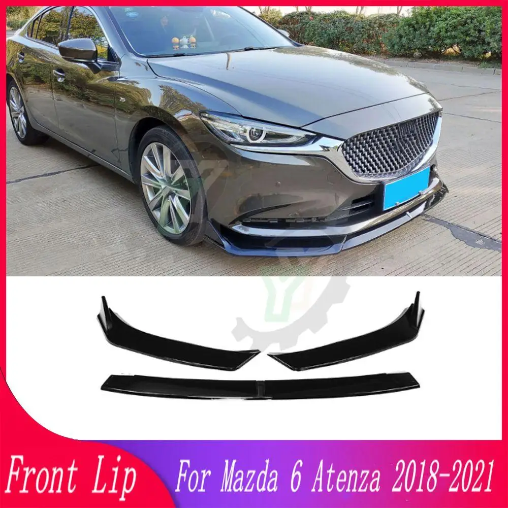 3PCS Car Front Bumper Lip Spoiler Splitter Diffuser Detachable Body Kit Cover Guard For Mazda 6 Atenza 2019 2020 2021