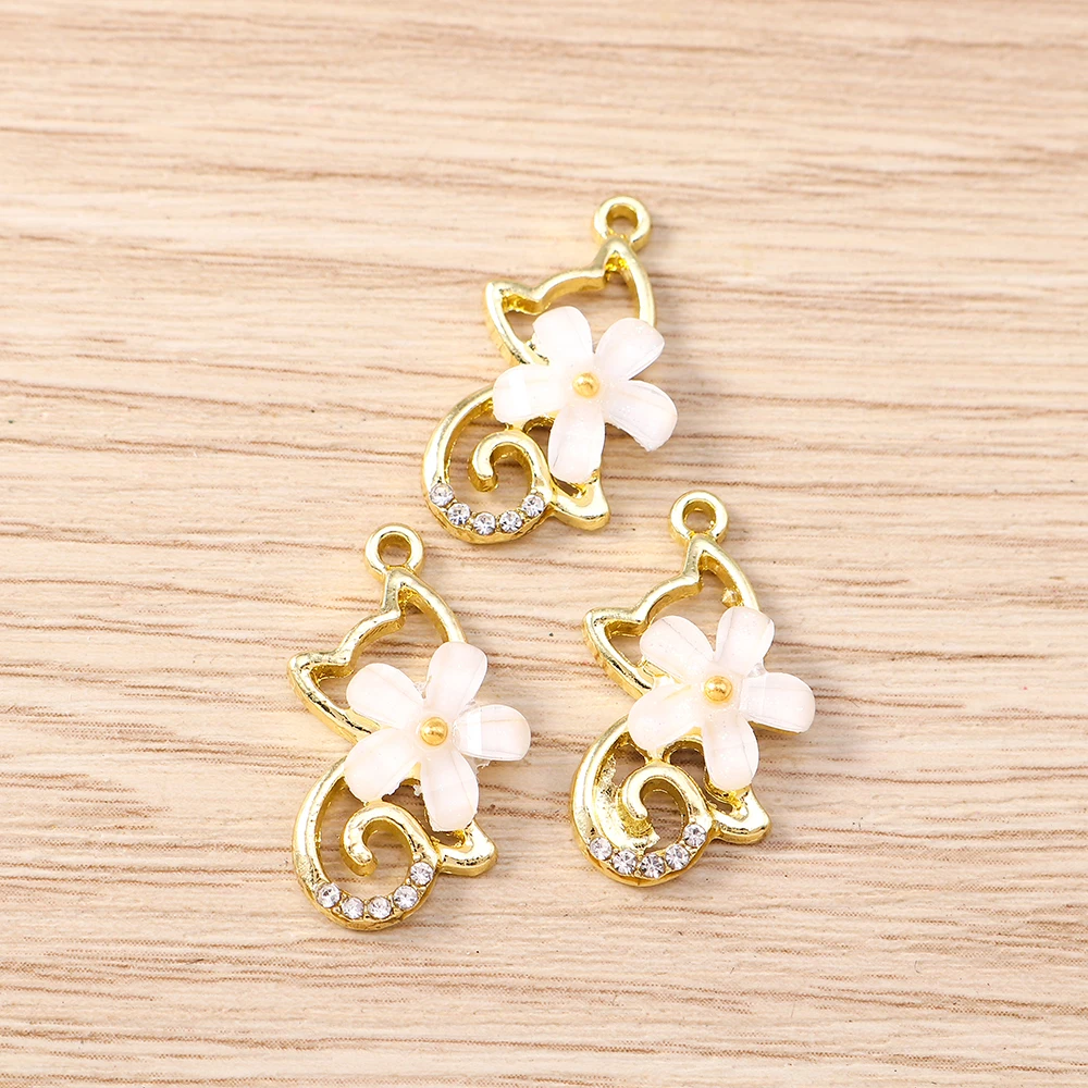 Tusember 5 Stück 20*10mm Kristallblumen-Katzen-Anhänger Charms für Schmuckherstellung DIY Halskette Ohrringe Armband Handgemachte Accessoires – Detail 6