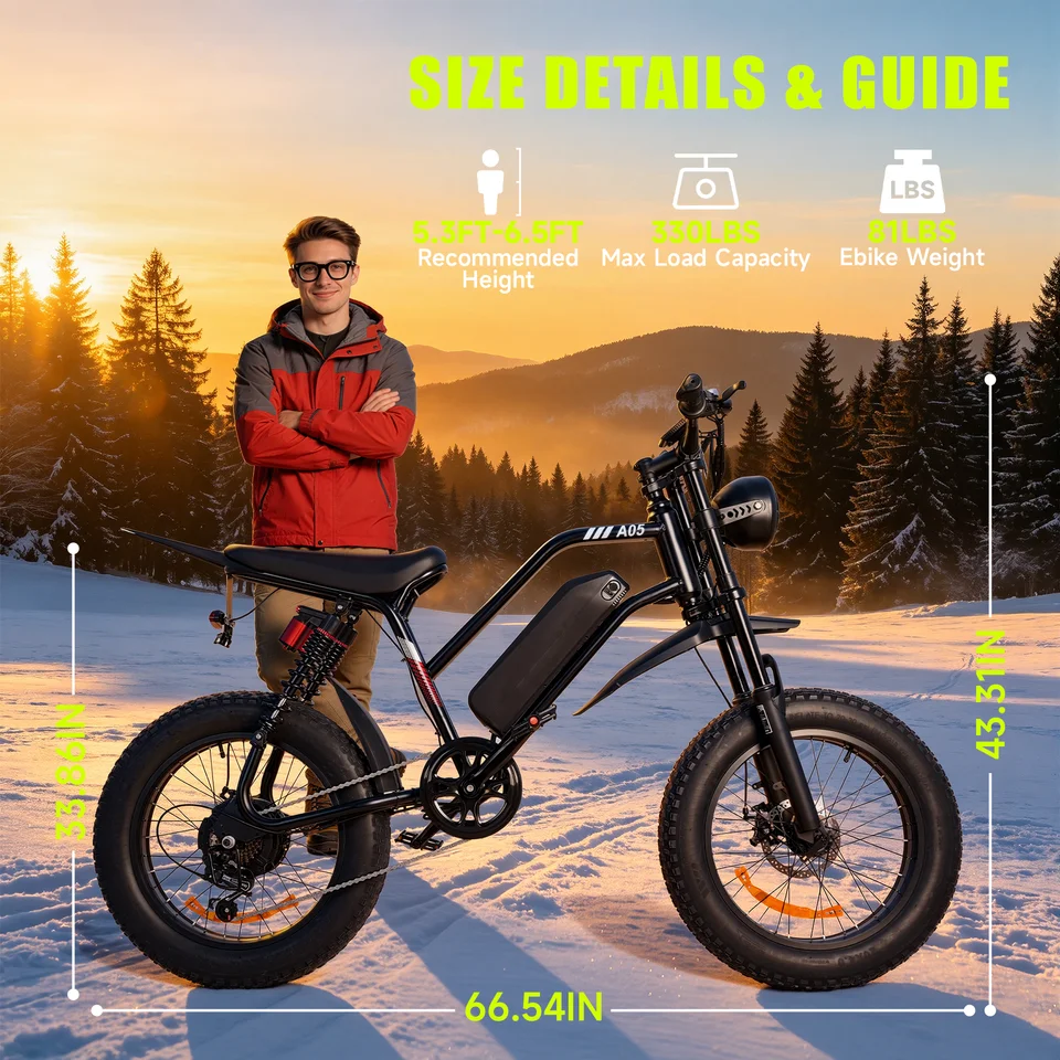 OBX Electric Mountain Bike 1500W 48V 15Ah Battery E-Bike with LCD Display - 70 Mile Range 20x4 Inch Fat Tire All-Terrain UL Certified image 9