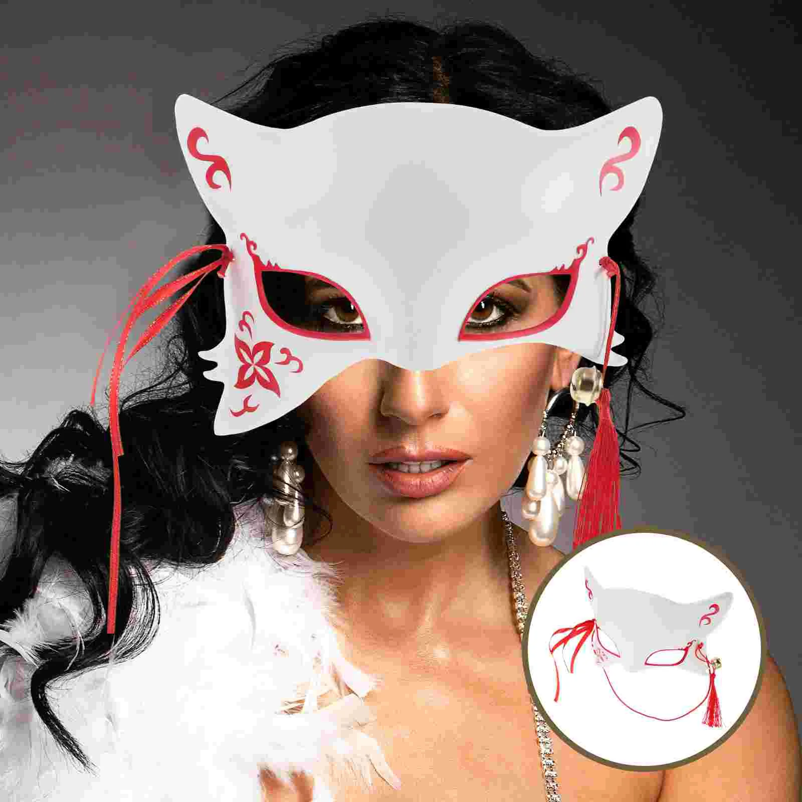 Fox Mask Half Face Halloween Japanese Traditional Masks Clothing Girl Masquerade White