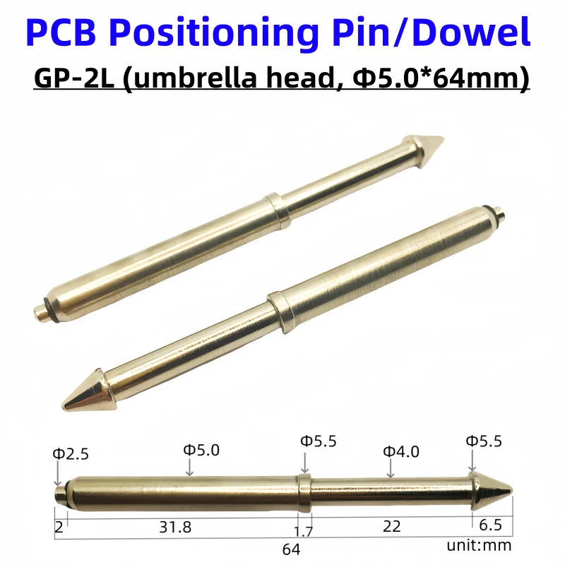 

10/50PCS GP-2L Umbrella Head Light Board Positioning Pin Length 64mm Dia 5.0mm Probe lron Column Spring PCB Fixture Test Accesso