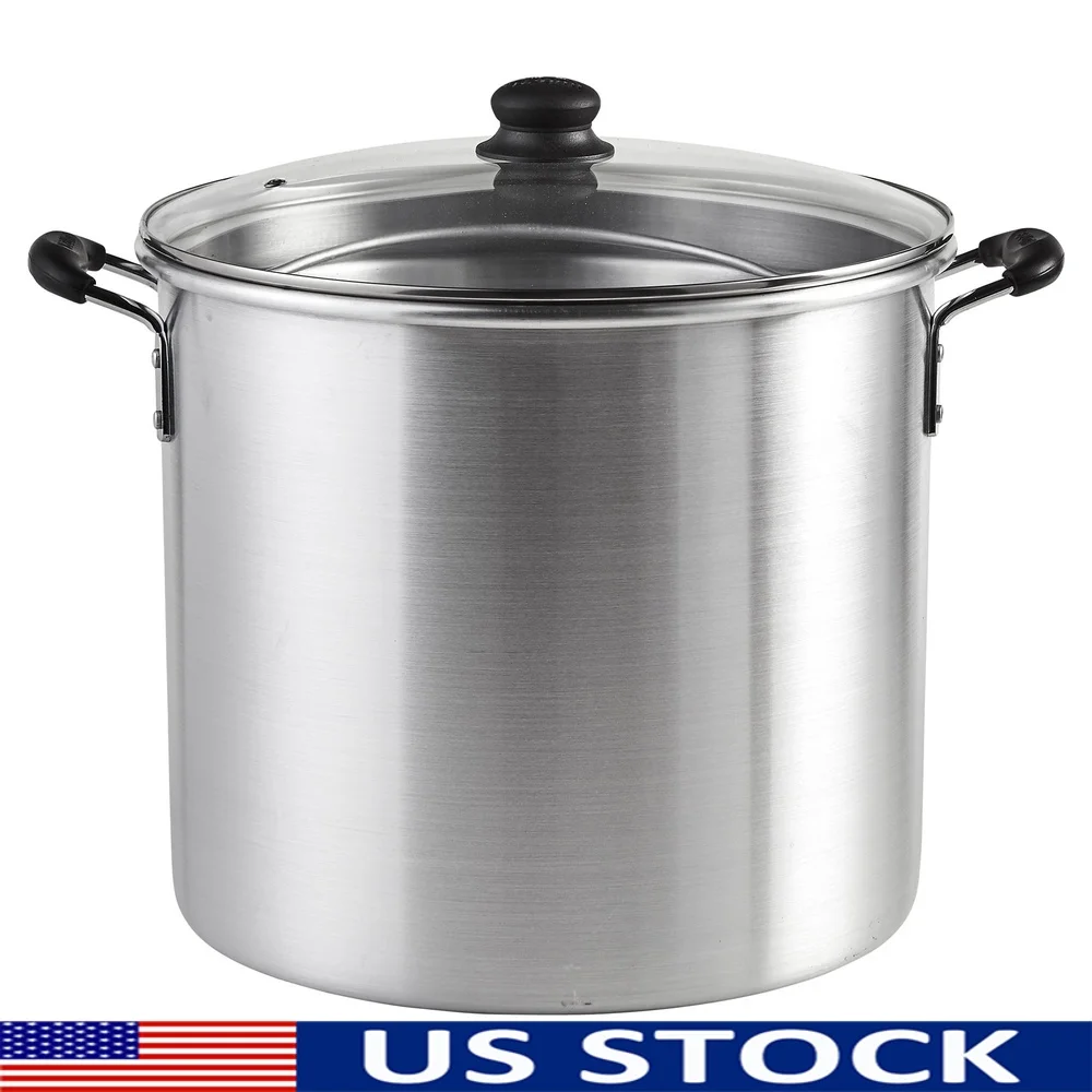 

32qt Aluminum Boiler Pot with 21qt Steamer Basket Glass Lid Cool Touch Handles Cooking Steaming Soups Vegetables Seafood