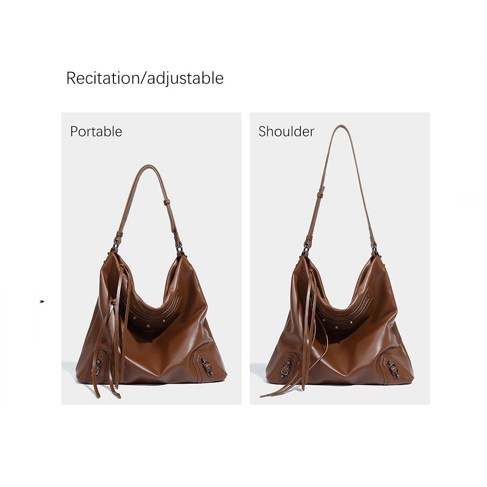 Trendy Motorcycle Bag Women Large Capacity Commuter Tote Bags Waxing PU Underarm Bag Minimal Shoulder Bag for Women 229DJ1060